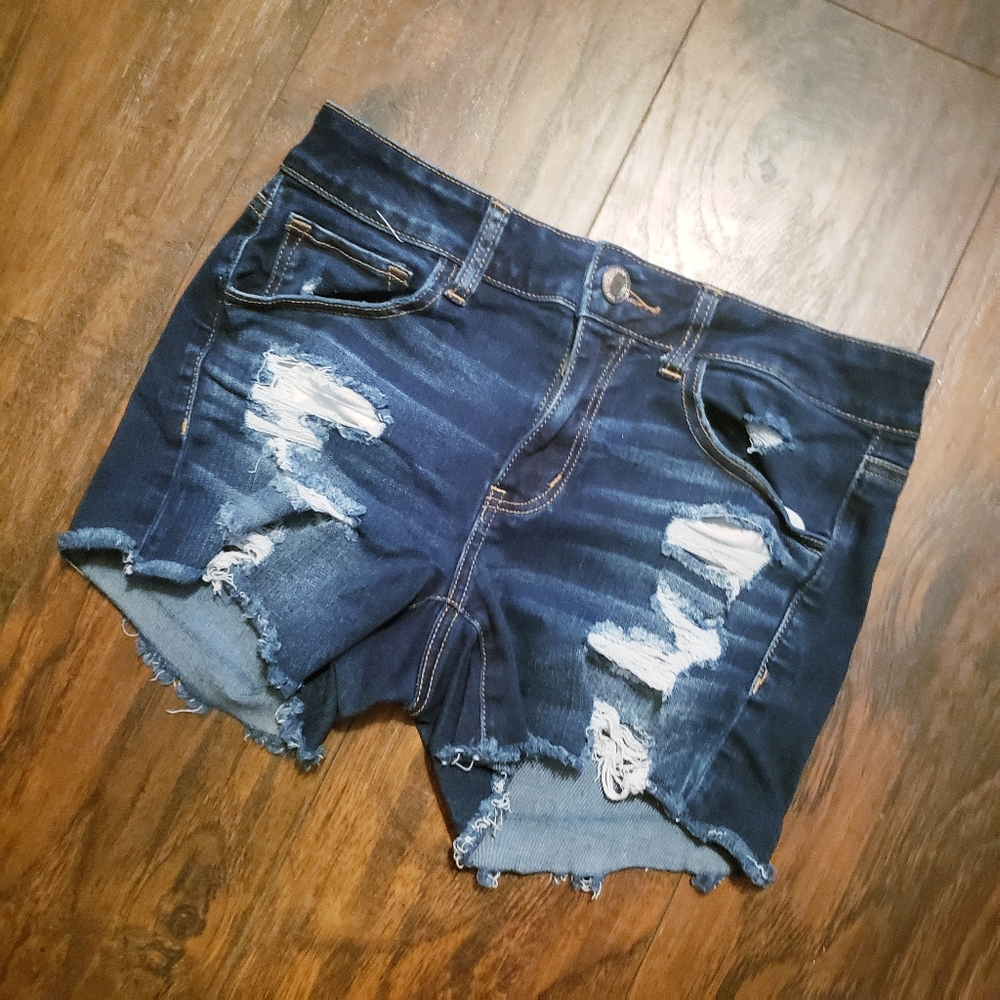 AMERICAN EAGLE Distressed Midi Jean Denim Shorts 8 - Picture 5 of 9